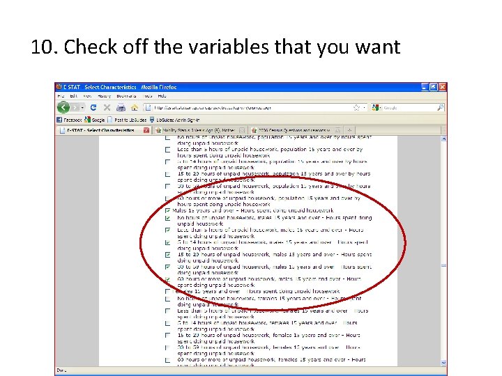 10. Check off the variables that you want 