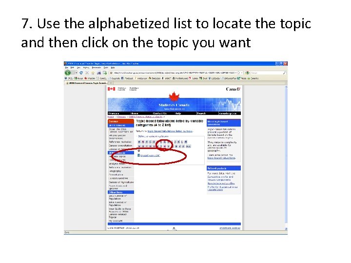 7. Use the alphabetized list to locate the topic and then click on the