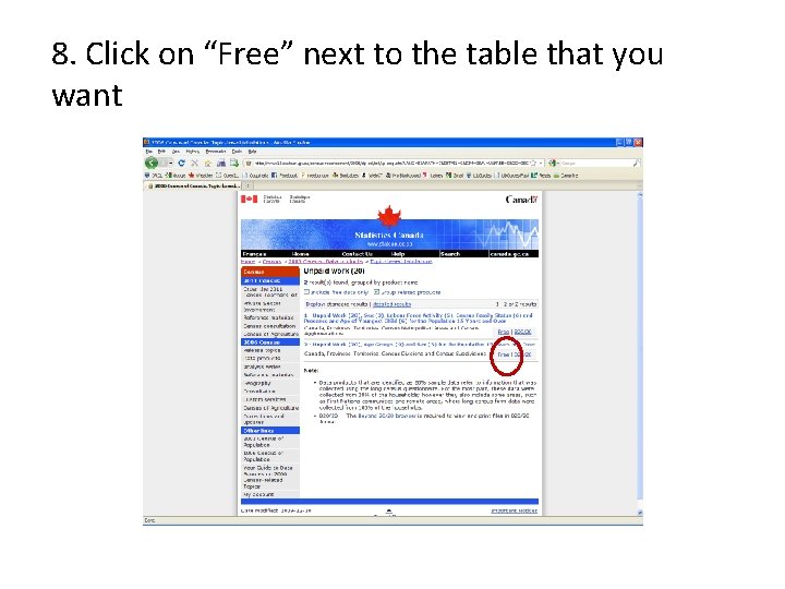 8. Click on “Free” next to the table that you want 