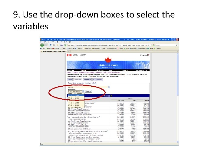 9. Use the drop-down boxes to select the variables 