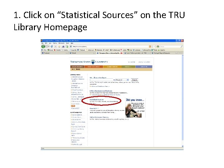 1. Click on “Statistical Sources” on the TRU Library Homepage 