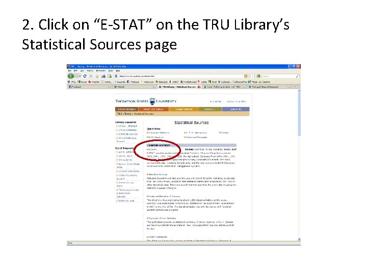 2. Click on “E-STAT” on the TRU Library’s Statistical Sources page 
