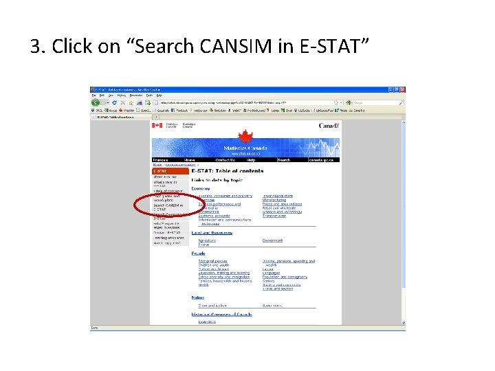 3. Click on “Search CANSIM in E-STAT” 