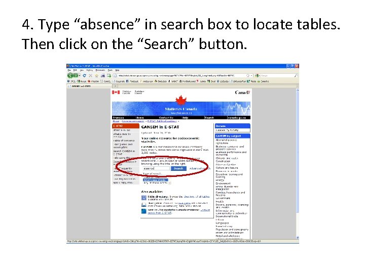 4. Type “absence” in search box to locate tables. Then click on the “Search”