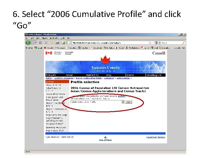 6. Select “ 2006 Cumulative Profile” and click “Go” 