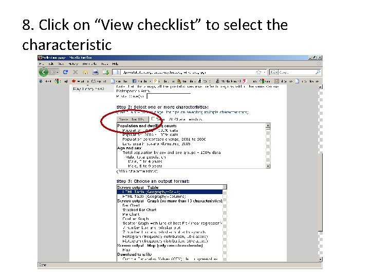 8. Click on “View checklist” to select the characteristic 