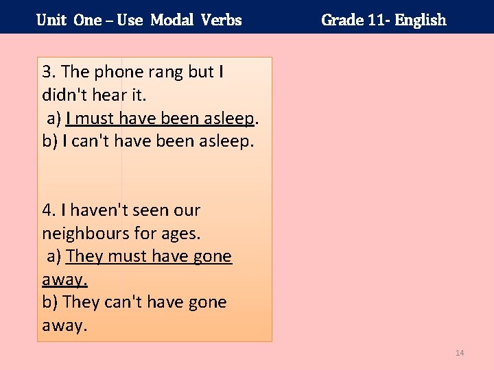 Unit One – Use Modal Verbs Grade 11 - English 3. The phone rang