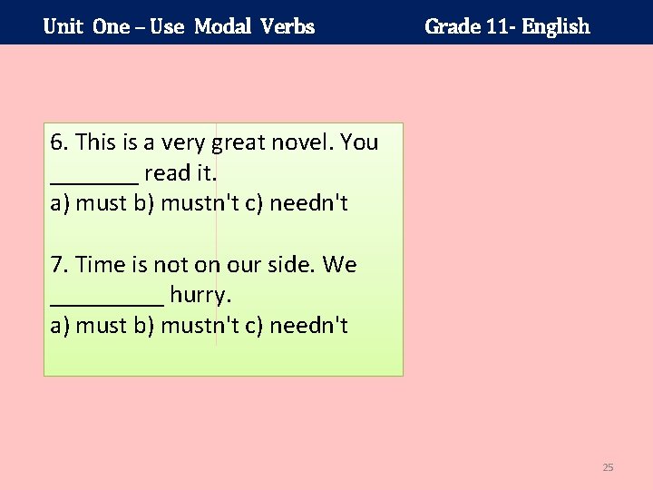 Unit One – Use Modal Verbs Grade 11 - English 6. This is a