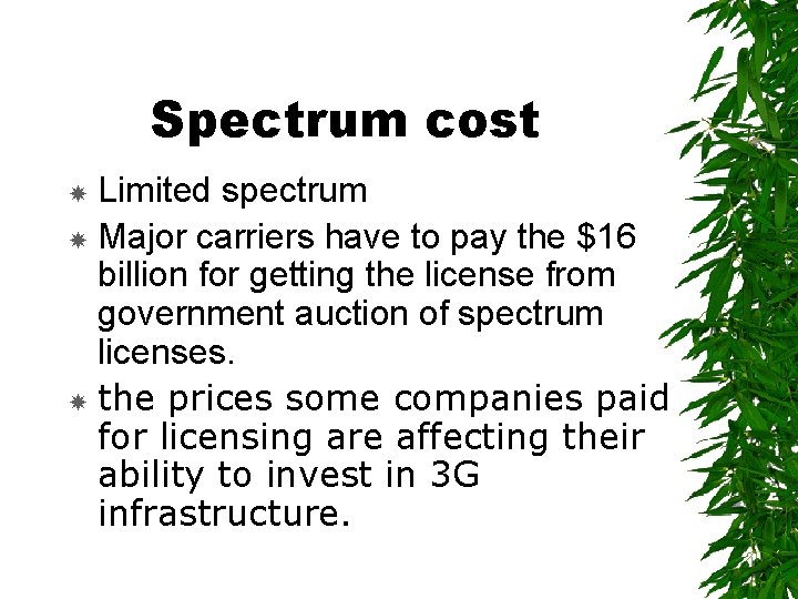 Spectrum cost Limited spectrum Major carriers have to pay the $16 billion for getting