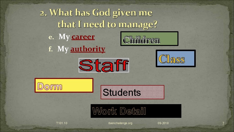 2. What has God given me that I need to manage? e. My career