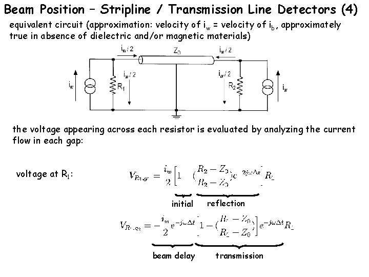 Beam Position – Stripline / Transmission Line Detectors (4) equivalent circuit (approximation: velocity of