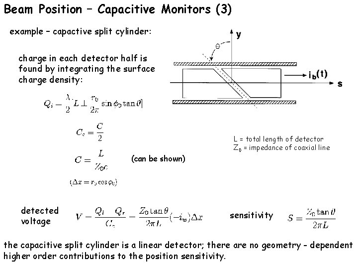 Beam Position – Capacitive Monitors (3) example – capactive split cylinder: charge in each