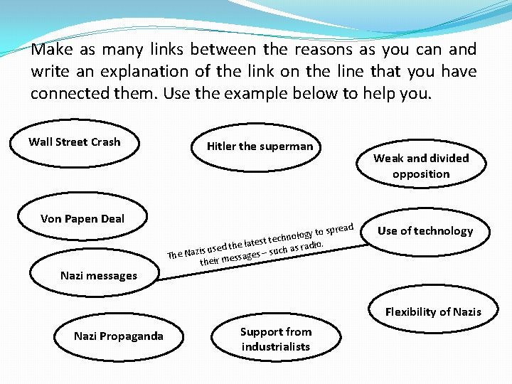 Make as many links between the reasons as you can and write an explanation