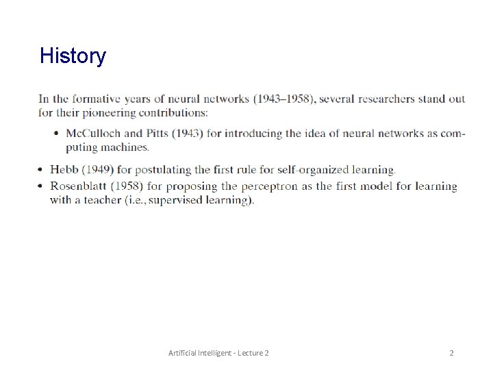 History Artificial Intelligent - Lecture 2 2 