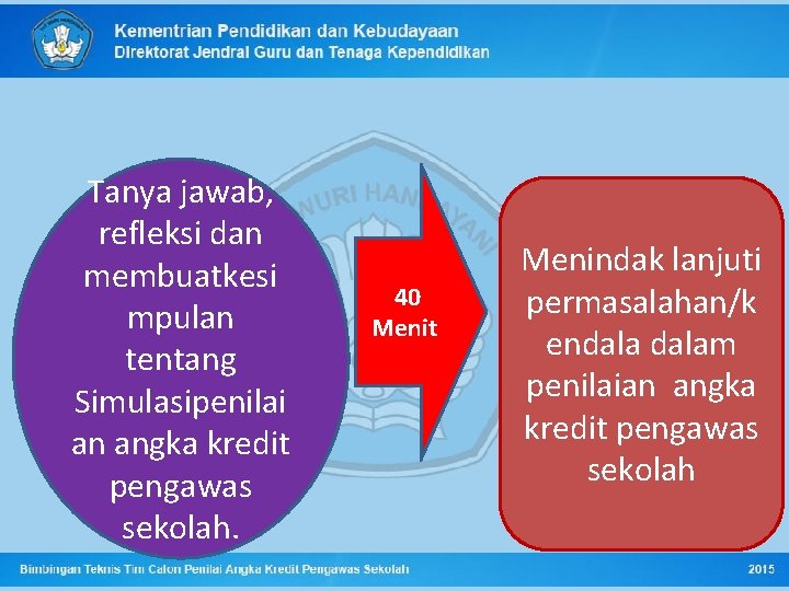 Tanya jawab, refleksi dan membuatkesi mpulan tentang Simulasipenilai an angka kredit pengawas sekolah. 40