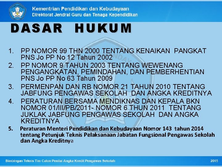 DASAR DASA R HUKUM 1. PP NOMOR 99 THN 2000 TENTANG KENAIKAN PANGKAT PNS