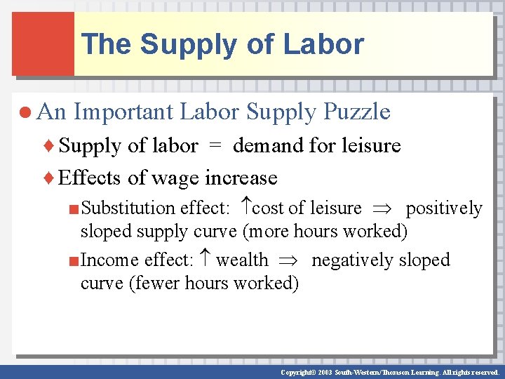 The Supply of Labor ● An Important Labor Supply Puzzle ♦ Supply of labor