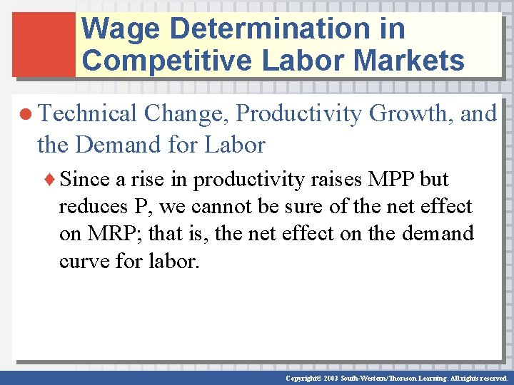 Wage Determination in Competitive Labor Markets ● Technical Change, Productivity Growth, and the Demand