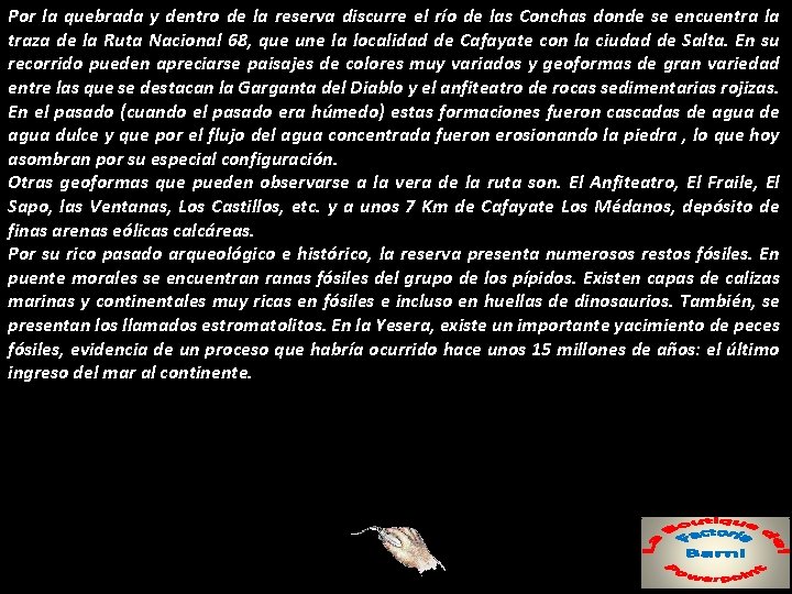 Por la quebrada y dentro de la reserva discurre el río de las Conchas