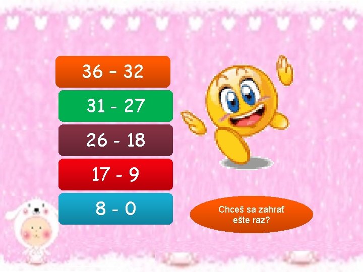 36 – 32 31 - 27 26 - 18 17 - 9 8 -0