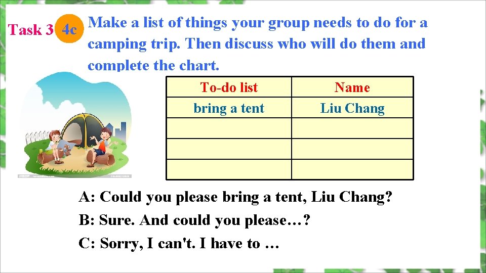 Make a list of things your group needs to do for a Task 3