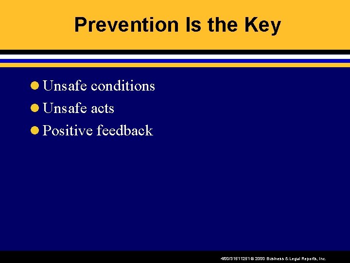 Prevention Is the Key l Unsafe conditions l Unsafe acts l Positive feedback 4/00/31511251
