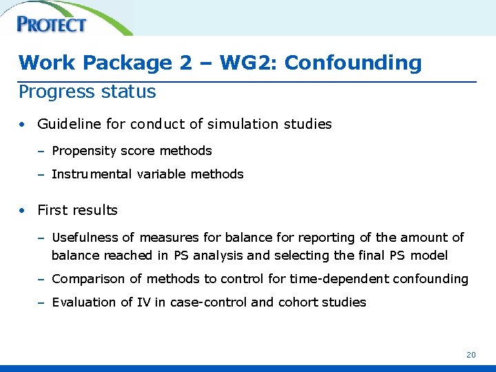 Work Package 2 – WG 2: Confounding Progress status • Guideline for conduct of