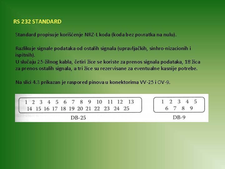 RS 232 STANDARD Stаndаrd propisuje korišćenje NRZ-L kodа (kodа bez povrаtkа nа nulu). Rаzlikuje