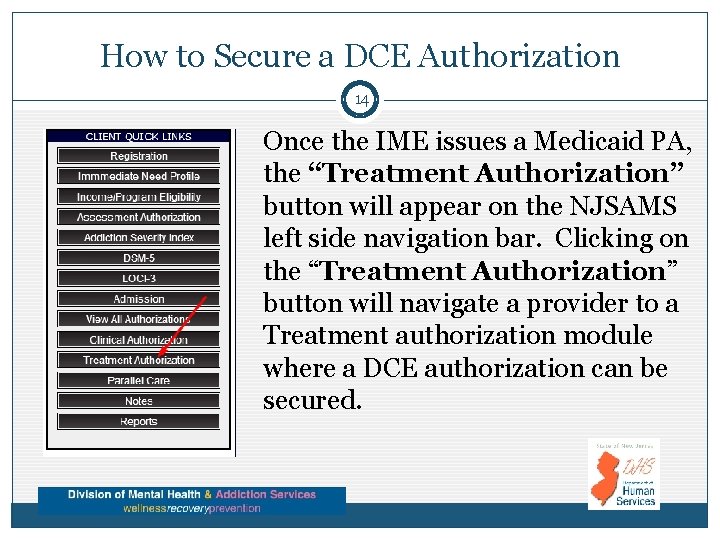 How to Secure a DCE Authorization 14 Once the IME issues a Medicaid PA,