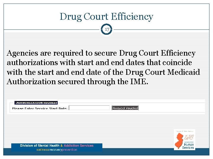 Drug Court Efficiency 17 Agencies are required to secure Drug Court Efficiency authorizations with