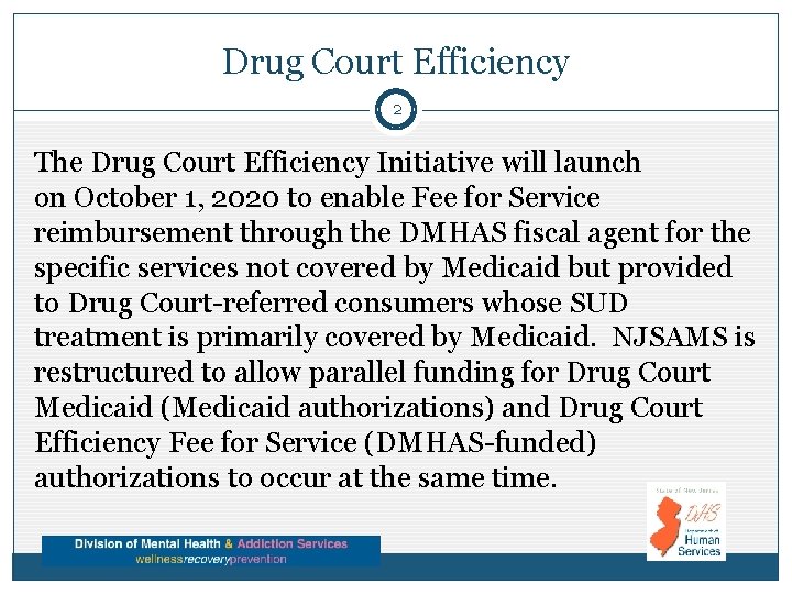 Drug Court Efficiency 2 The Drug Court Efficiency Initiative will launch on October 1,