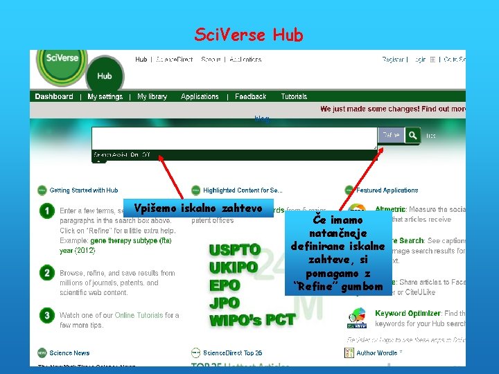 Sci. Verse Hub Vpišemo iskalno zahtevo Če imamo natančneje definirane iskalne zahteve, si pomagamo