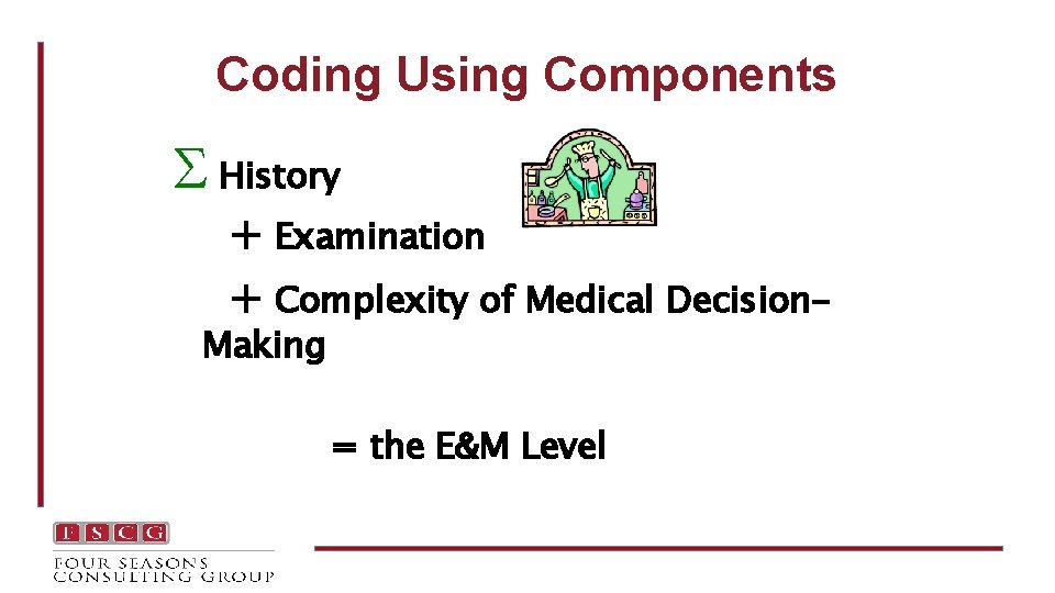 Coding Using Components History + Examination + Complexity of Medical Decision- Making = the