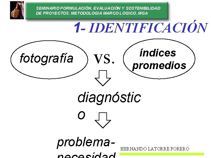 SEMINARIO FORMULACIÓN, EVALUACIÓN Y SOSTENIBILIDAD DE PROYECTOS. METODOLOGIA MARCO LOGICO. MGA 1 - IDENTIFICACIÓN