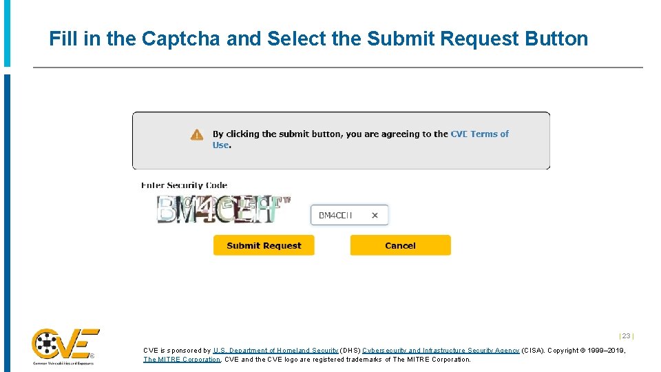 Fill in the Captcha and Select the Submit Request Button | 23 | CVE