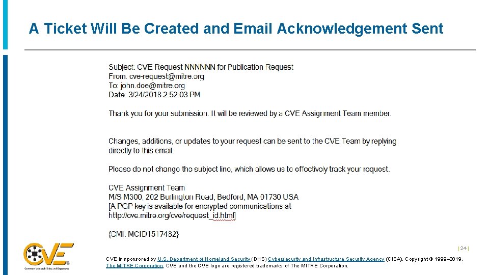 A Ticket Will Be Created and Email Acknowledgement Sent | 24 | CVE is