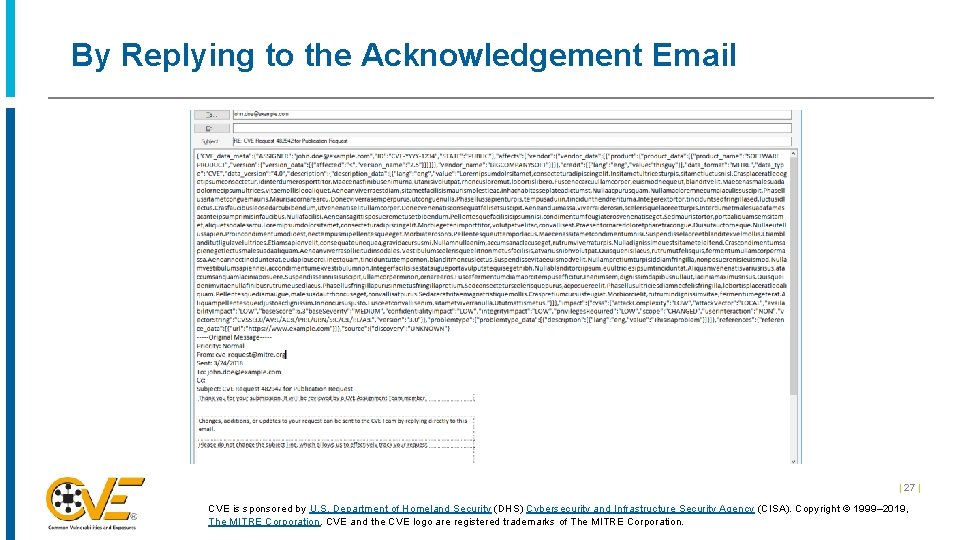 By Replying to the Acknowledgement Email | 27 | CVE is sponsored by U.