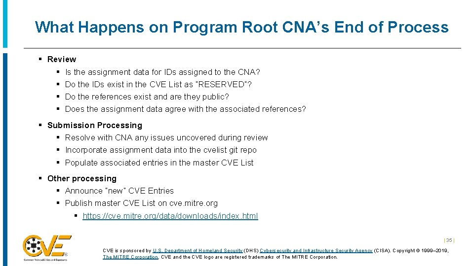 What Happens on Program Root CNA’s End of Process § Review § Is the