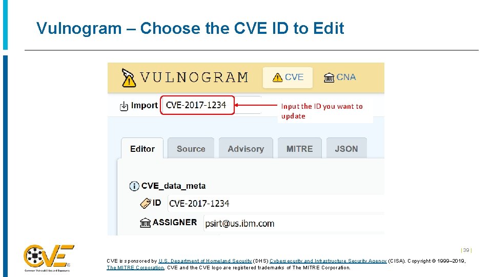 Vulnogram – Choose the CVE ID to Edit Input the ID you want to