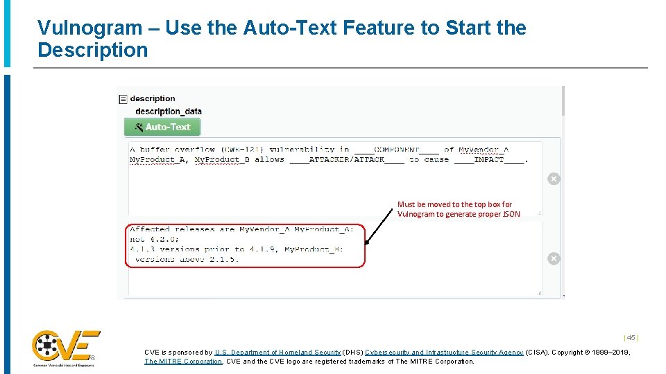 Vulnogram – Use the Auto-Text Feature to Start the Description Must be moved to