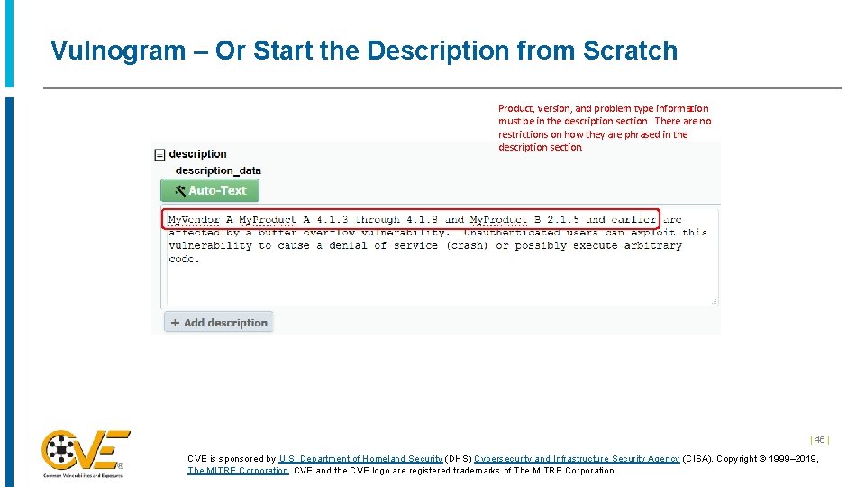 Vulnogram – Or Start the Description from Scratch Product, version, and problem type information