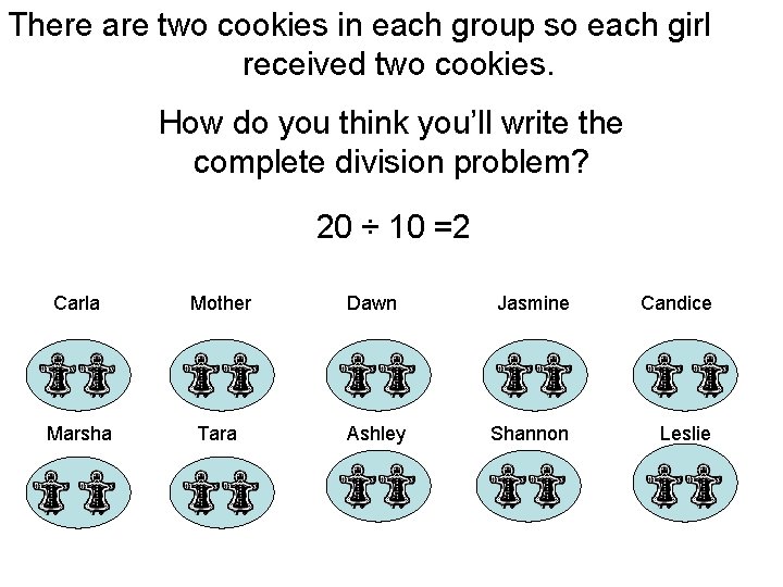 There are two cookies in each group so each girl received two cookies. How