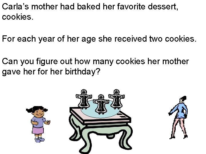 Carla’s mother had baked her favorite dessert, cookies. For each year of her age