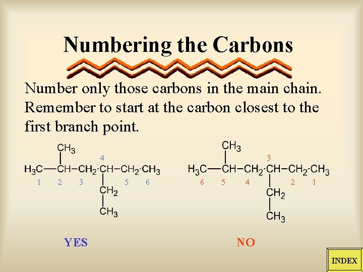 Numbering the Carbons Number only those carbons in the main chain. Remember to start