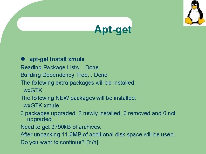 Apt-get apt-get install xmule Reading Package Lists. . . Done Building Dependency Tree. .