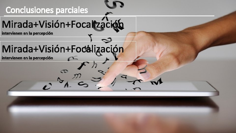 Conclusiones parciales Mirada+Visión+Focalización intervienen en la percepción 