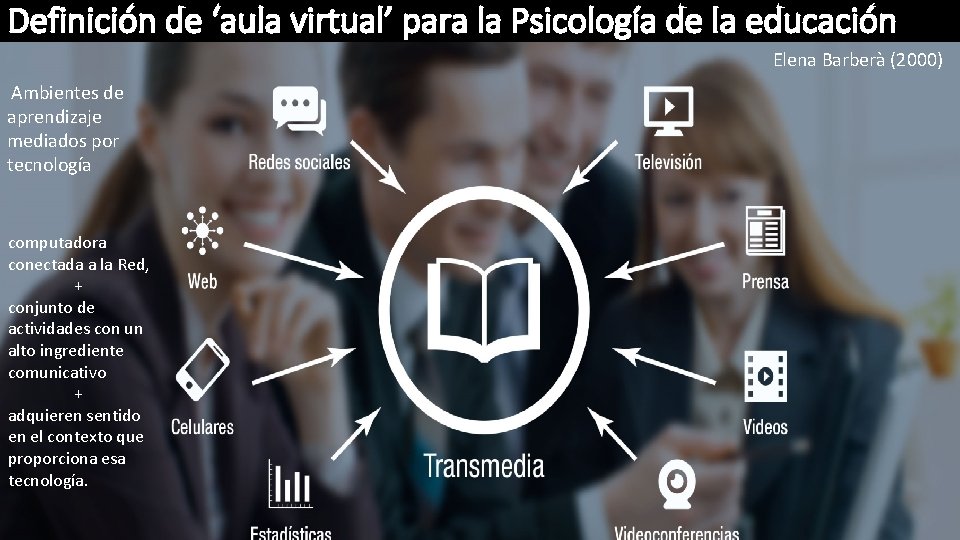 Definición de ‘aula virtual’ para la Psicología de la educación Elena Barberà (2000) Ambientes