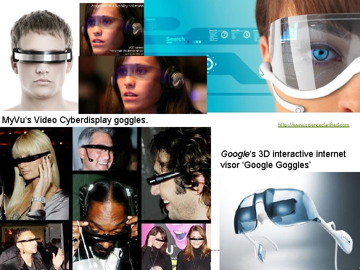 My. Vu‘s Video Cyberdisplay goggles. http: //www. scienceclarified. com Google‘s 3 D interactive internet