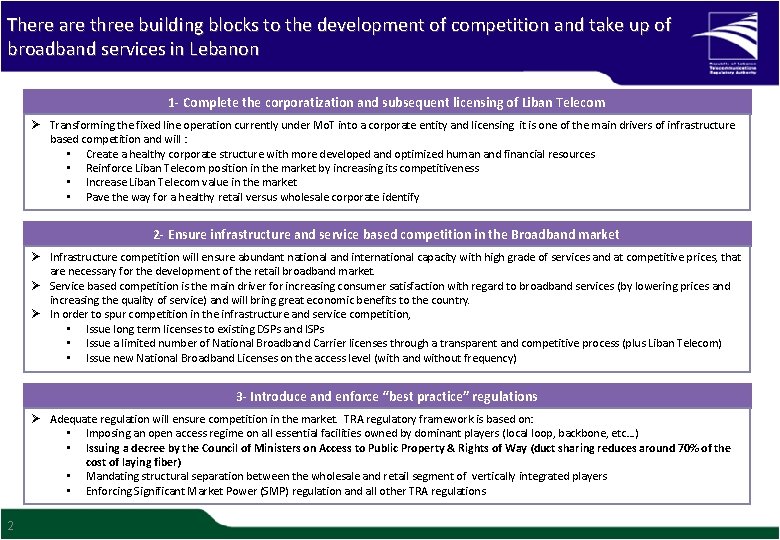 There are three building blocks to the development of competition and take up of