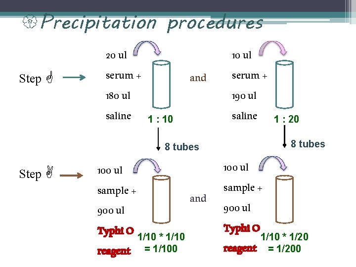  Precipitation procedures Step 20 ul serum + 180 ul saline and 1 :